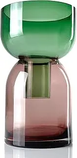 Cloudnola Reversible Large Glass Flower Vase and Bud Vase, Green and Pink, 9.5" Height x 5.6" Dia, Home, Wedding, and Event Decor