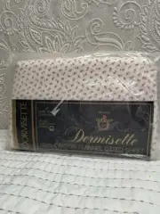 Vintage Dormisette Queen Fitted Sheet Floral 100% Cotton Flannel White / Pink