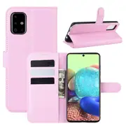 For Galaxy A71 5G Lychee Folio Protective Case, Kickstand, Wallet, Pink