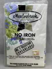 Vintage MCM Meadowbrook Pillowcase Bright Blue Flowers Two Standard NIP