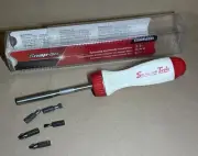 Snap-On Tools Old Script Logo White and Red Ratcheting Screwdriver SSDMR4BSNA