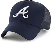 Officially Licensed Atlanta Baseball Navy/White Hat Classic Mesh Trucker Primary Team Logo Adjustable Embroidered Structured Blue Snapback Sports Cap, Multicolor, One Size