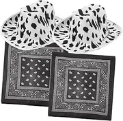 [ANDRESLAD] Unique Western Cow Hat Set Black White Includes Hat Handkerchief and Scarf for Men's Festive Look