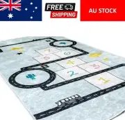 Kids Hopscotch Rug – 80x150cm | Light Blue/Muted Colours | Anti-Slip | Machine W