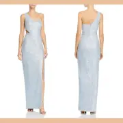 NWT $265 Aidan by Aidan Mattox One-Shoulder Sequin Gown Mist [ SZ 8 ] #E923
