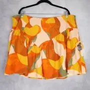 Fe Noel Target Skirt Womens 18 Plus Orange Geometric Linen Blend Yoke Mini Skirt