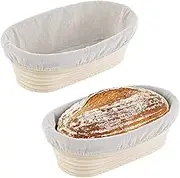 2 Packs 10 inch Oval Shaped Banneton Proofing Basket Set, YEESON Sourdough Bread Proofing Basket Baking Dough Bowl with Cloth Liner for Home Bakers (Oval)
