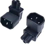(2 Pack) IEC 320 C14 to C5 Right Angle AC Power Plug Adapter,Tekit IEC 90 Degree Adapter 3 Poles Male C14 to Micky C5 Up Direction Angled Extension Power Adapter