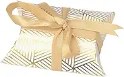 Aokbean 100 Pack Mini Pillow Candy Box Small Gift Boxes with 50 Yards Ribbon for Christmas Wedding Party Favor Gift, Jewelry or Soap Packaging (Gold Stripes)