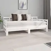 Day Bed Frame, Sofa Guest Pull-Out Bed White Solid Wood Pine 2X(92x187) cm