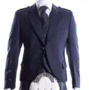 Men's Scottish Midnight Wool Argyle Kilt Jacket With Vest Wedding Jacket.