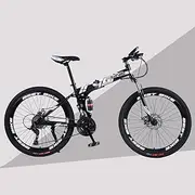 Mountain Bike, 24"Fold Double Disc Brakes Damping Mountain Bike 21 Speed High Carbon Steel Frame Unisex Variable Speed Folding Bicycle,Black