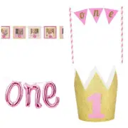 Cake Smash First Birthday Accessories Set Banner Crown Cake Topper #362