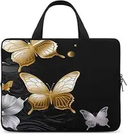 Laptop Bag Ultrathin Gold White Butterflies Black Printing Laptop Carrying Case Portability Messenger Bags For Work Travel