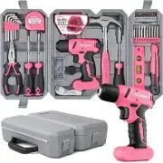 Hi-Spec 57pc Pink 8V USB Electric Drill Driver & Tool Kit Set Cordless Power