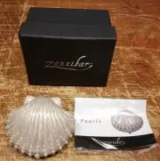 Zanzibar Footed Clam Shell Trinket Box w/ Faux Pearl Accents & W/Box & Paperwork