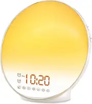 Sarini Sunrise Alarm Clock, Alarm Light with Sunrise/Sunset Simulation, Two Alarms, Bedside Lamp, Snooze Function, FM Radio