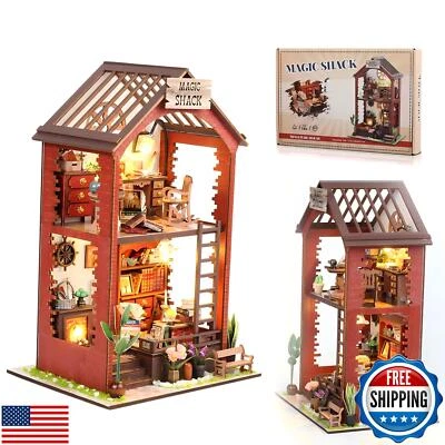 Lycidae DIY Book Nook Kit, 3D Puzzle Wooden Book Nook, Dollhouse Kit, with Fu
