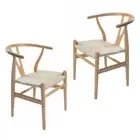 Set of 2 - Hans Wegner Replica Wishbone Cord Dining Chair - Natural Beech