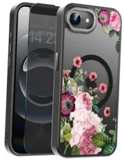 for Case with Privacy Screen Protector, Wireless iPhone 16e Pink Flower Garden