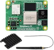 Waveshare CM5 Pi Compute Module 5，Comes with an Official Raspberry Pi CM5108032 (with Wire-Less, 8GB RAM, 32GB eMMC Flash), an an-Tenna Kit and a HEATSINK. (3 Items)