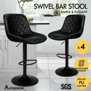 ALFORDSON 4x Bar Stools Gas Lift Leather Bar Chairs Kitchen Swivel ALL BLACK