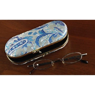 Blue Paisley EYE GLASSES Hard CASE NEW eyeglasses 6"L With MIRROR LIPSTICK CASE