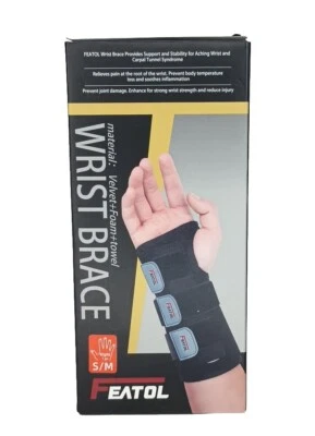 Featol Carpal Tunnel Right Wrist Black Brace Sz S/M