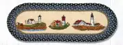 Braided Jute Hand Stenciled Oval Table Runner. Earth Rugs. THREE LIGHTHOUSES