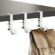 WOCHUANGSI 3Pcs Stand up Desk Store Clamp-On Under Desk Backpack Hanger Bag Purse Hook for Office Table Clamp Handbag Holder Small Hooks Adjustable, White, J-Shape01