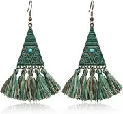 [NONQL] Handmade Lightweight Bohemian Bronze Triangle Dangle Drop Earrings Boho Vintage Colorful Tassel Geometry Hook Earrings for Women Girls Jewelry Gifts