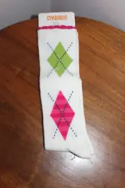 GYMBOREE GIRLS CALF SOCKS 1 PAIR ARGYLE WHITE GREEN MAGENTA SIZE 8 & UP