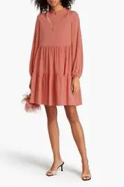 RRP€402 VANESSA BRUNO Silk Tiered Dress FR40 US8 UK12 L Gathered Mandarin Collar