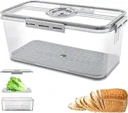 Bread Storage Container with Snap Time Recording Airtight Bread Storage Container with Lid and Air Valve Clear Bread Loaf Storage Container Practical Bread Box for Bread Toast (Grey, 32.5×17.5×11cm)