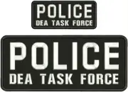 POLICE D E A TASK FORCE EMB PATCH 10X4 AND 5X2 HOOK ON BACK WHITE ON BLACK