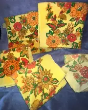 Vintage MCM Golden Yellow Flowers 6-Pc Set Bath & Hand Towels & Washcloths RARE!