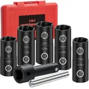 2-In-1 Lug Nut Removal Tool & Impact Socket Set, with 1/2" Drive, Easy Out Br...