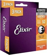 Elixir 16538 3 Pack Acoustic Guitar Strings, Bronze, 011/052