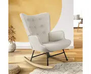 Oikiture Rocking Chair Nursing Armchair Linen Accent Chairs Upholstered Beige