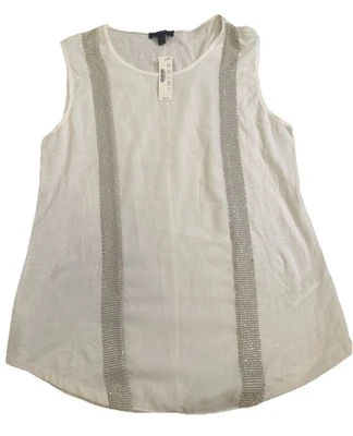 J. Crew White Sequin Tank Top Medium NWT Flowy Airy Lightweight Cotton $59.50