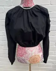 New Topshop Black Backless Top Croppes Long Ballon Sleeves UK 10 Cotton