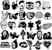 [SOVOEY] Black White Skull Charms Set - 30 PCS Halloween Emo Gothic Shoe Charms Decoration for Adult Men Women Cool Party Favor Gifts, Plastic, cool