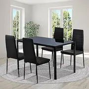 Luxsuite Dining Table Marble Tabletop Rectangular 120cm Modern Sintered Stone Glossy Marble Effect Top Dinner Tables 4 Seater with Tapered Metal Legs Dining Room Home Lounge Kitchen Black