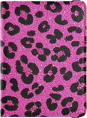 [Amooorous] Fake Glitter Leopard Print Rose Red Leather decorative Passport Card Holder Cover Combo Travel Documents Organizer Protector Travel Passport Wallet With Vaccination Card Slot Lightweight, Fake Glitter