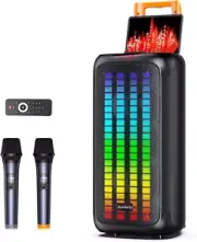 Karaoke Machine with 2 Wireless Microphones, Portable Bluetooth Speaker for Adul