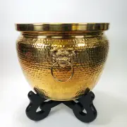 Gold Planter Foo Dog Handles Hammered Metal Indoor Floor Pot Gold Finished