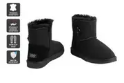 Outback UGG Unisex Premium Double Face Sheepskin Mini Button Boots (Black)