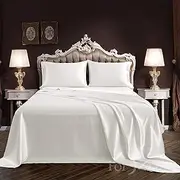 ForZzz 2000TC 3 Pieces Art Silky Satin AU Size Bedding Sheet Set/Silk Satin Pillowcase Fitted Flat Sheet Set/Deep Pocket Luxury Stain-Resistant Wrinkle Free (King Single,White)
