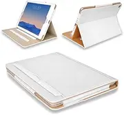 White & Tan Apple iPad Air (Launched 2013) Leather Case- - Executive Multi Function Leather Standby Case for Apple iPad Air with Built-in magnet for Sleep & Awake Feature + Screen Protector + Stylus Pen