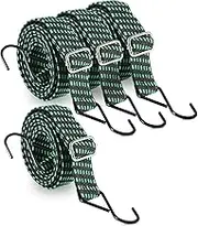 KING PIECES Adjustable Flat Bungee Cords 4-Pack 80" Latex Bungee Straps with Adjustable Length Metal Buckle & Hooks for Hand Carts, Heavy Duty Cargo, Luggage Rack, Camping, Gardening, Clothesline